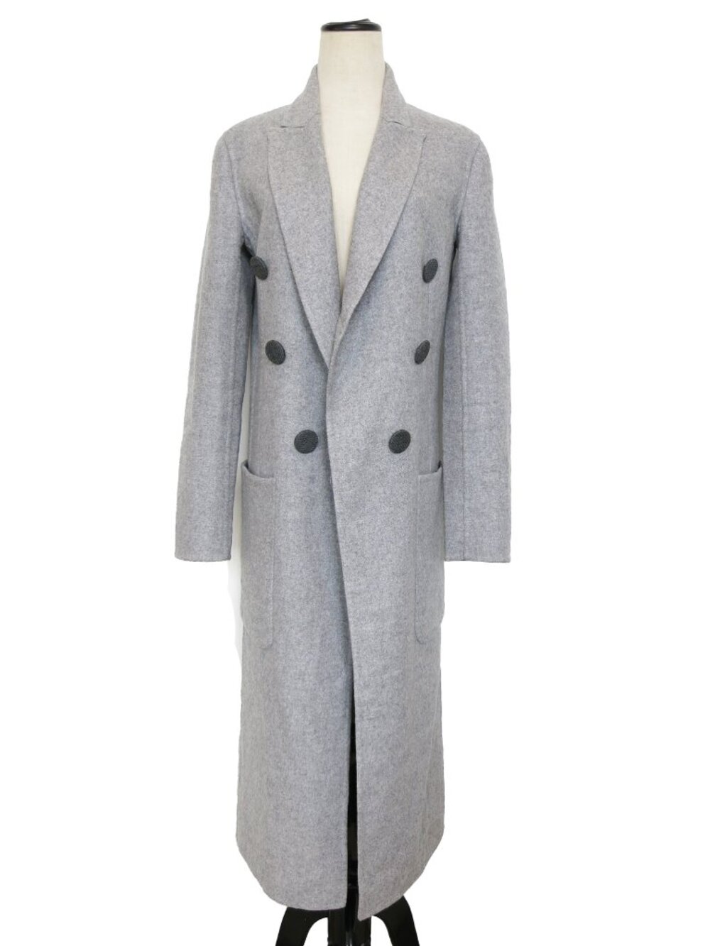 CELINE PHOEBE PHILO Light Gray Cashmere Double Breasted Long Coat 34 / 2